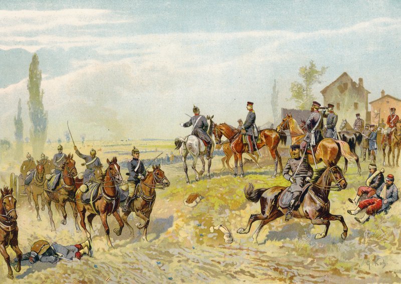 Moltke väntar på den tyska 2:a kårens ankomst till Gravelotte, fransk-preussiska kriget, 18 augusti 1870 av German School