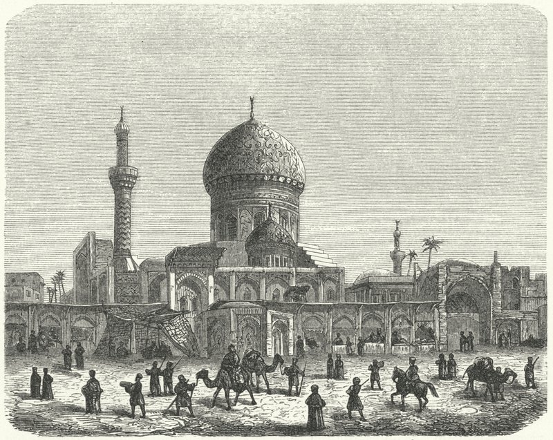 Ahmed Khiagas moské och marknadstorget, Bagdad (gravyr) av German School