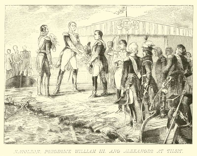 Napoleon, Fredrik William III och Alexander vid Tilsit av German School