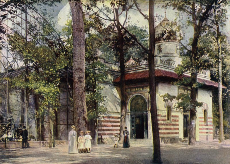Ny voljär, Berlins zoologiska trädgård, Tyskland (färg litho) av German School