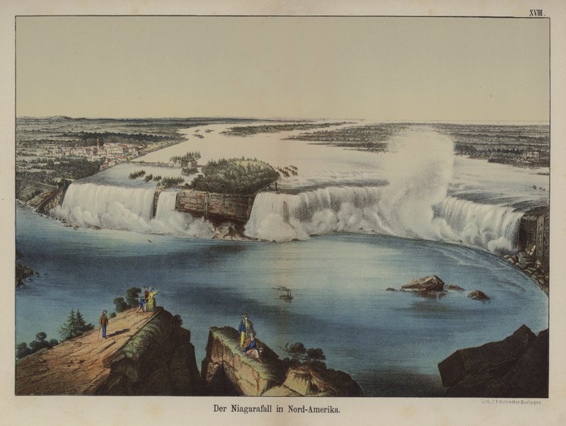 Niagarafallen i Nordamerika (färg litho) av German School