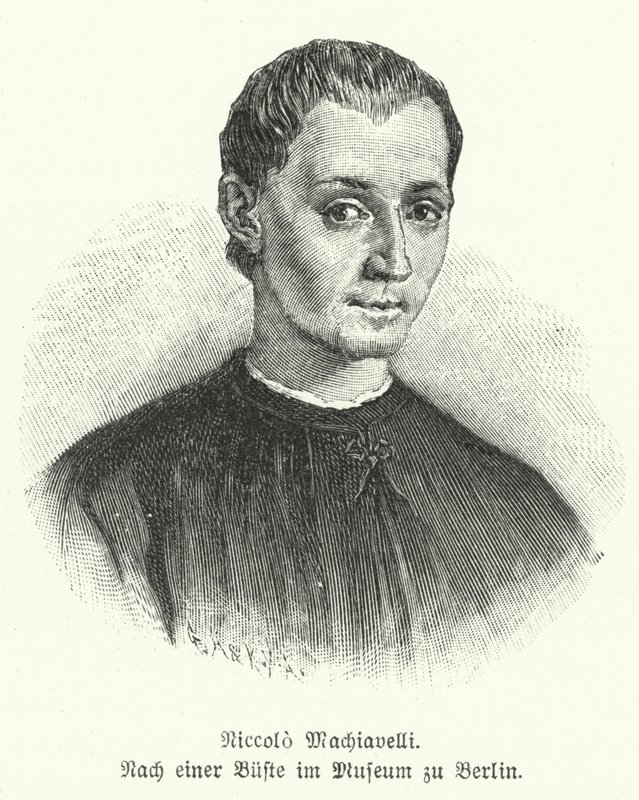 Niccolo Machiavelli, italiensk diplomat, politiker, filosof och författare (litho) av German School