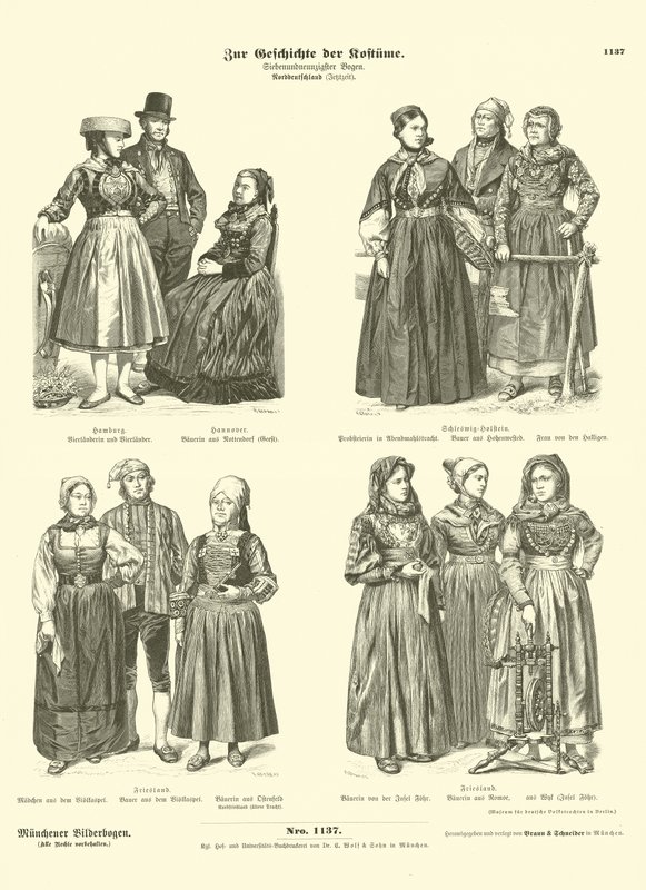 Nordtyska dräkter, sent 1800-tal av German School