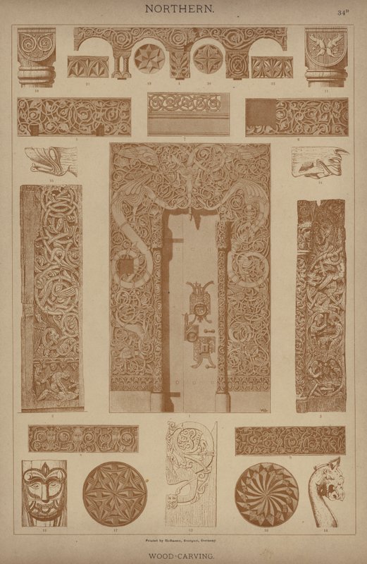 Northern, träsnideri (färg litho) av German School