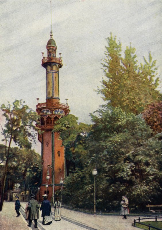 Utsiktstorn, Berlins zoologiska trädgård, Tyskland (färg litho) av German School
