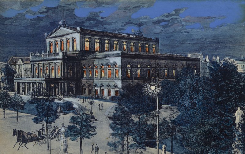 Operahuset, Hannover, Tyskland (färglitografi) av German School