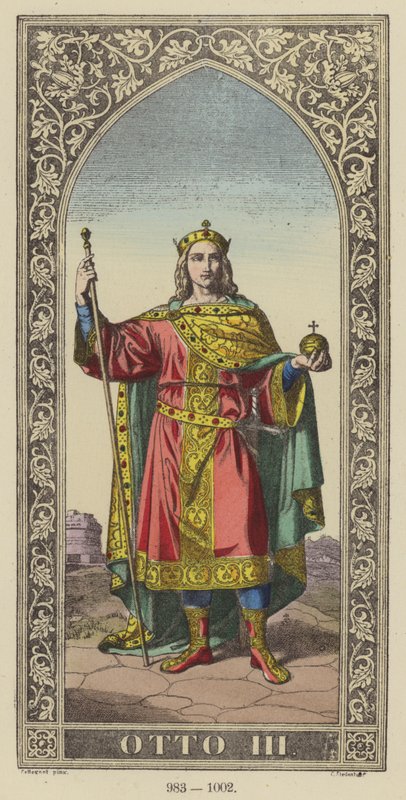 Otto III, 983-1002 (färgad gravyr) av German School