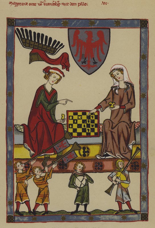 Otto IV, markgreve av Brandenburg och hans hustru, Hedwig av Holstein (färg litho) av German School