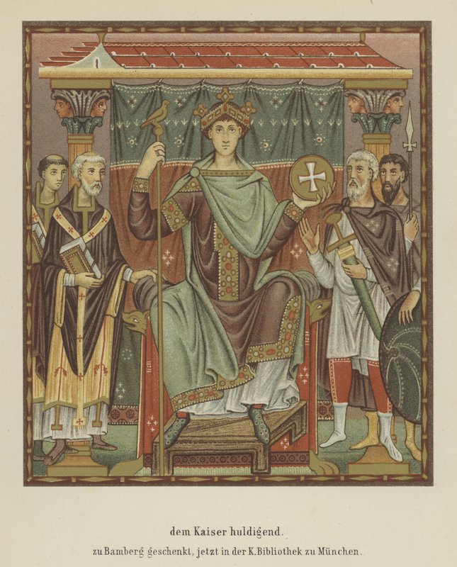 Hyllande av den helige romerske kejsaren Otto III (färg litho) av German School