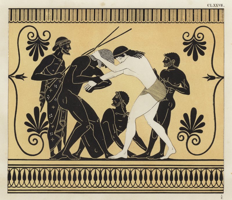 Peleus och Atalanta brottning av German School