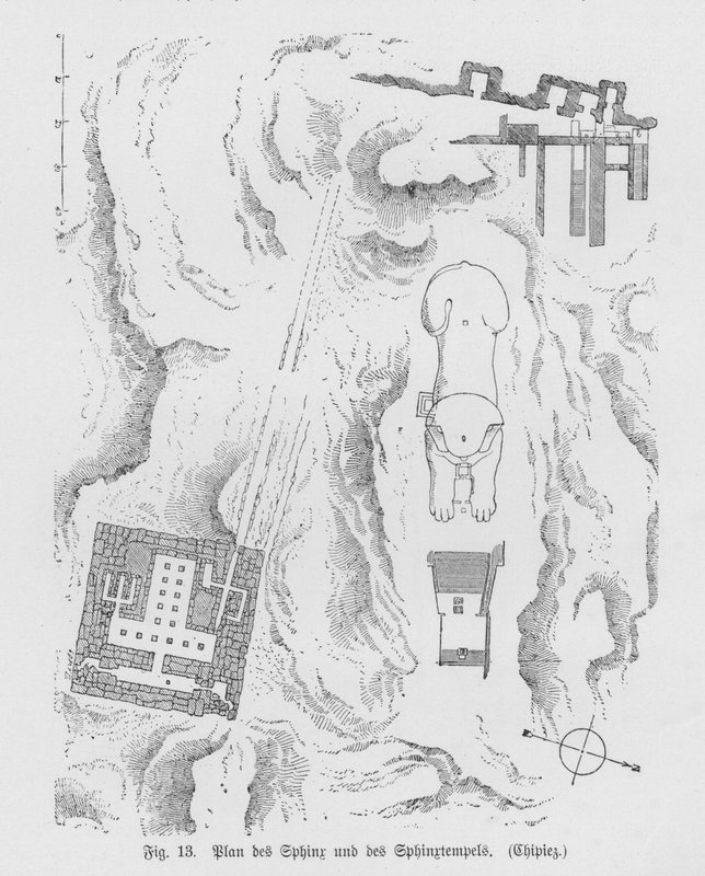 Plan av sfinxen och sfinxtemplet, Giza, Egypten (gravyr) av German School