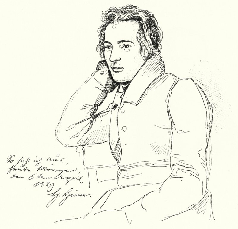 Porträtt av tysk poet och författare Heinrich Heine som ung man (gravyr) av German School