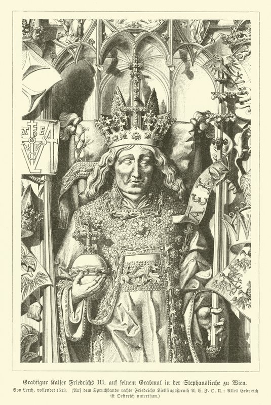 Porträtt av den helige romerske kejsaren Fredrik III, från hans grav i Stefansdomen, Wien (gravyr) av German School