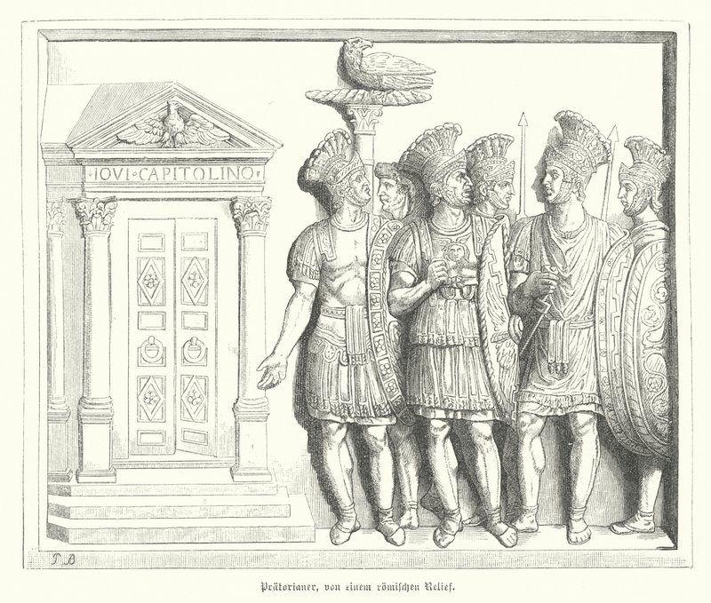 Praetorian Guards, efter en romersk relief (gravyr) av German School