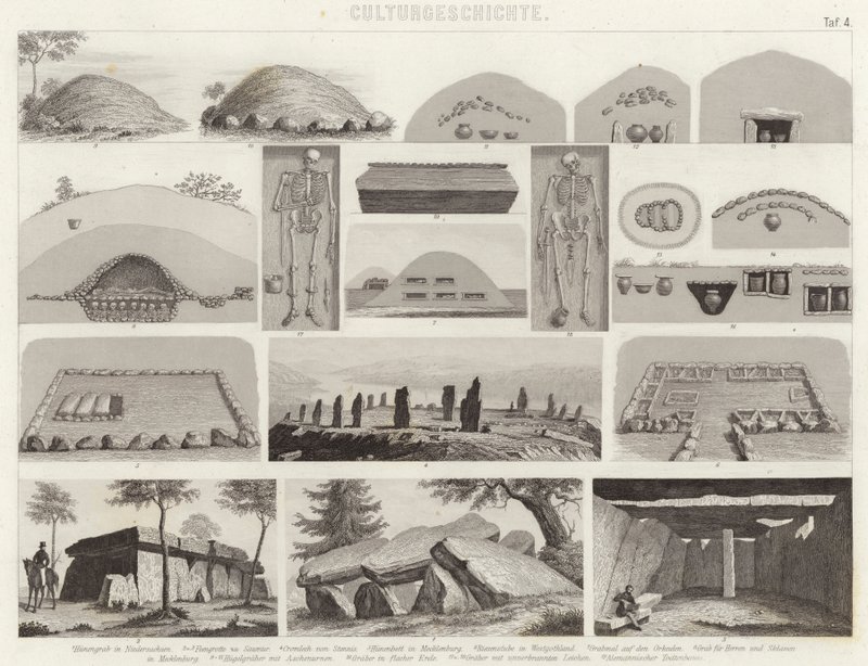 Förhistoriska gravkammare. Illustration för Bilder-Atlas (gravyr) av German School