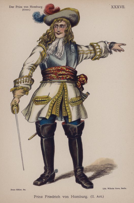 Prins Friedrich av Homburg, från Der Prinz von Homburg (Prinsen av Homburg) av Heinrich von Kleist (färg litho) av German School