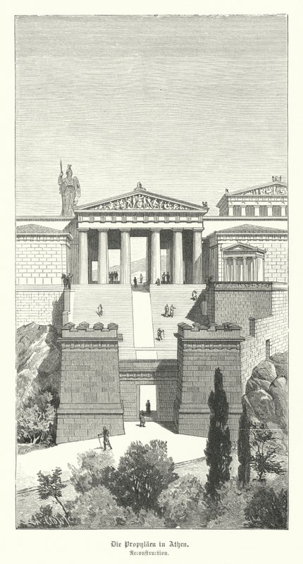 Propylaea, ingången till Akropolis i Aten, antikens Grekland (gravyr) av German School
