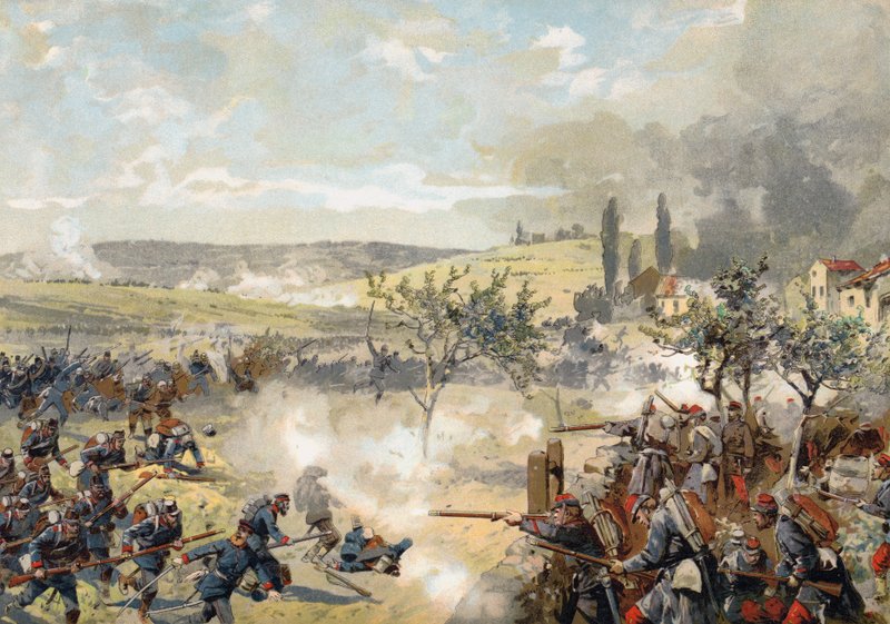 Preussiska Landwehr i aktion vid slaget vid Noisseville, fransk-preussiska kriget, 31 augusti 1870 av German School