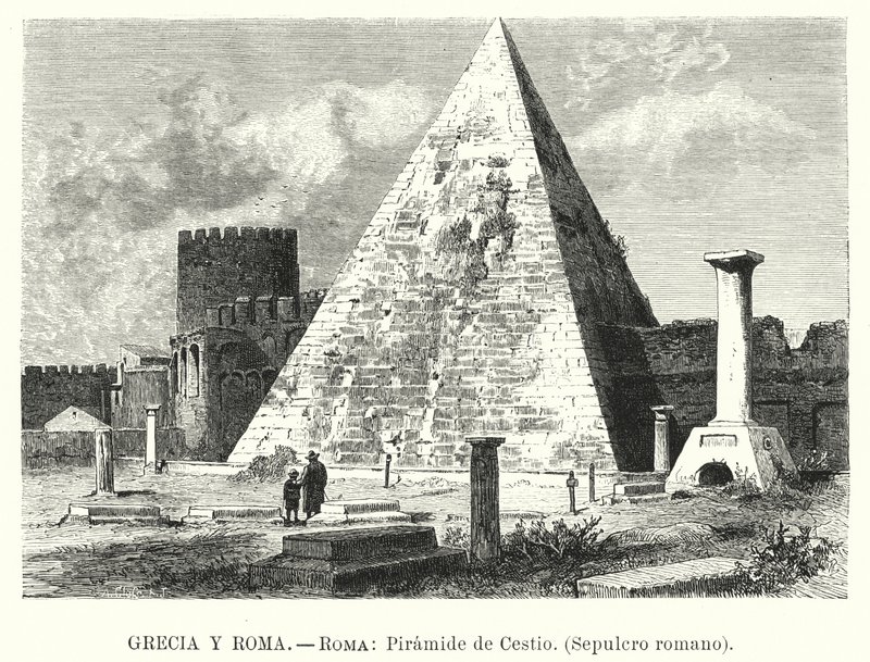 Pyramid of Cestius, grav av Gaius Cestius, Rom (litho) av German School