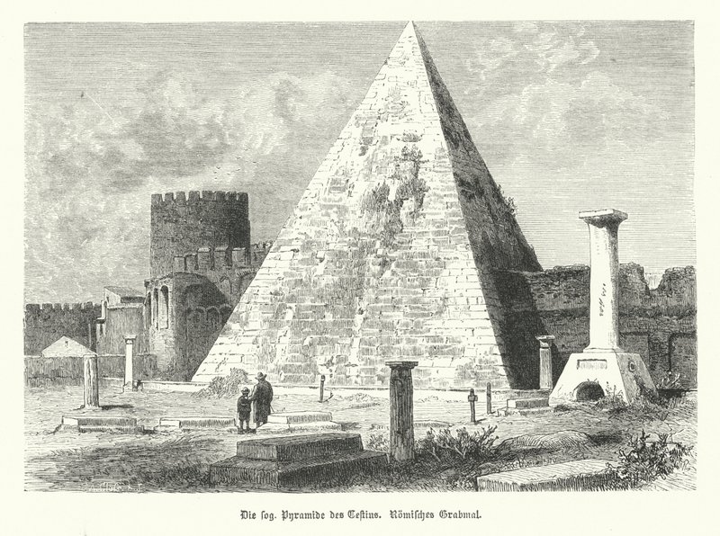 Pyramid of Cestius, grav av Gaius Cestius, Rom, byggd c12 BC (gravyr) av German School