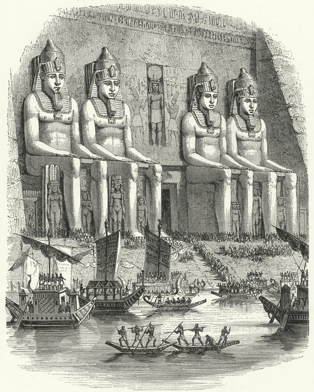 Religiös festival i det antika Egypten (gravyr) av German School