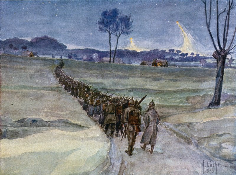Ersättare anländer till skyttegravarna, Ypres av German School
