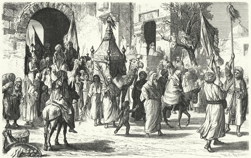 Återvändande av en karavan av pilgrimer till Mecka (gravyr) av German School