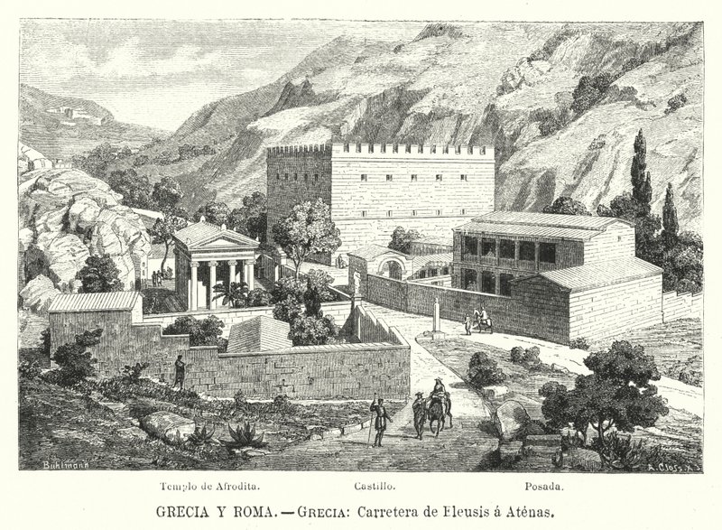 Vägen från Eleusis till Aten, Grekland (litho) av German School