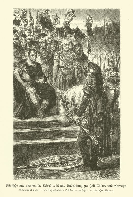 Romerska och germanska vapen och militärdräkt från Julius Caesars och Ariovistus tid av German School