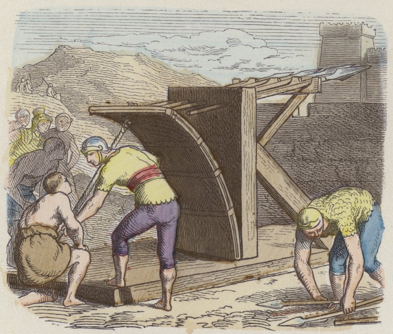 Romersk ballista (färgad gravyr) av German School
