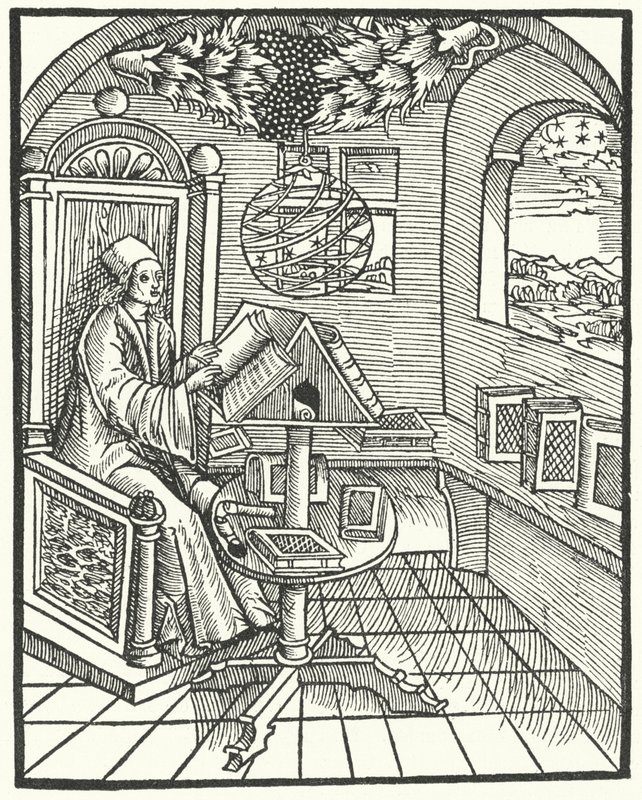 Rumsinredning med en lärd på jobbet, c1500 av German School