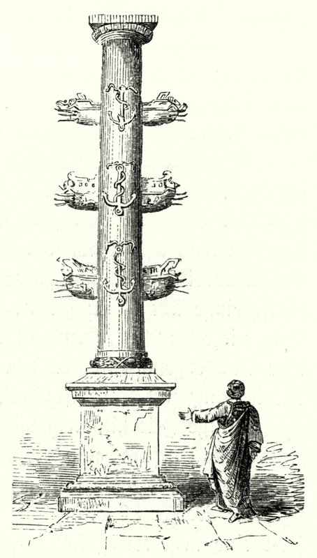Rostral kolonn av Gaius Duilius, till minne av den romerska sjösegern över karthagerna vid slaget vid Mylae 260 f.Kr. (gravyr) av German School
