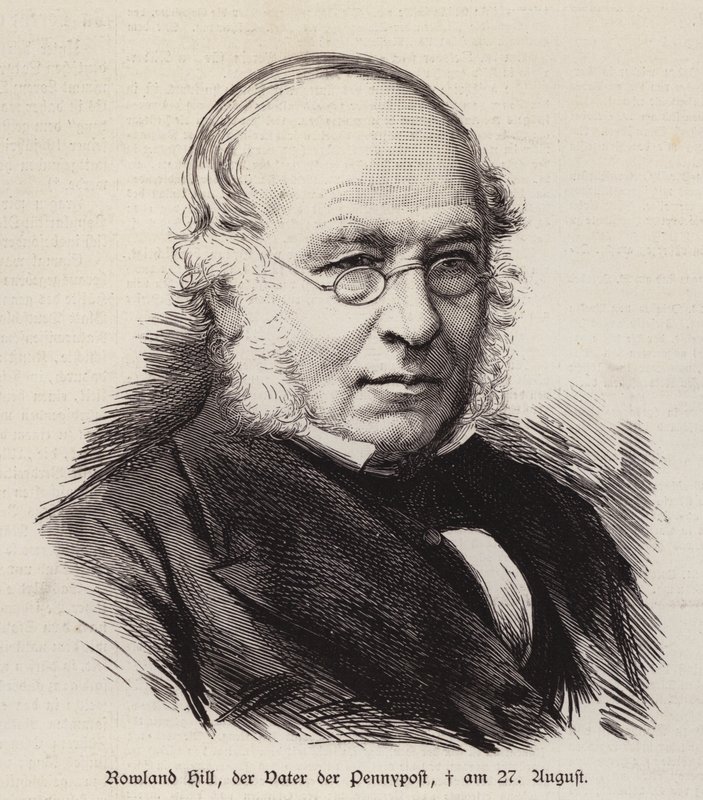 Rowland Hill, brittisk reformator av postverket och uppfinnare av frimärket (gravyr) av German School