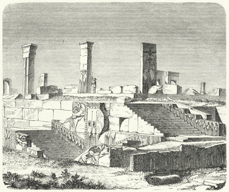 Ruinerna av Xerxes palats i Persepolis (gravyr) av German School