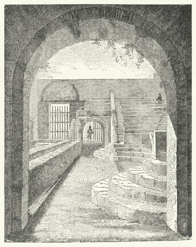 Ruinerna av den lilla teatern i Pompeji (gravyr) av German School