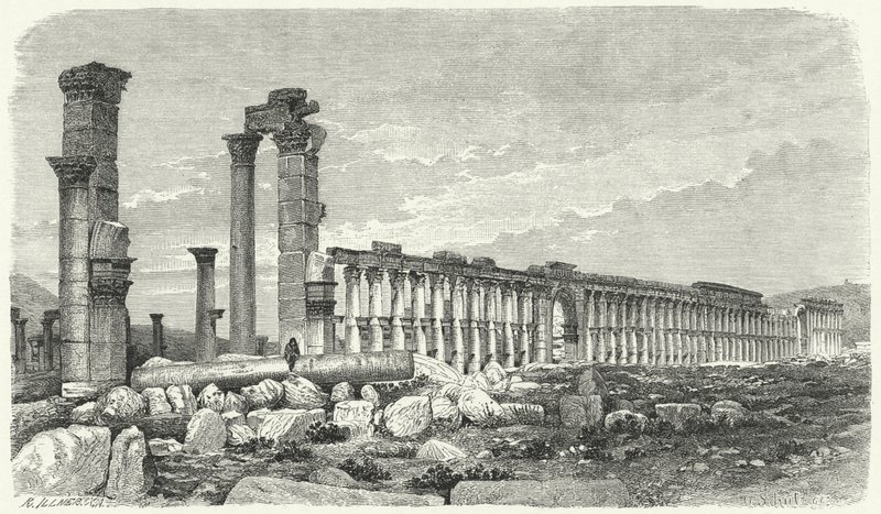 Ruinerna av staden Palmyra, Syrien (gravyr) av German School
