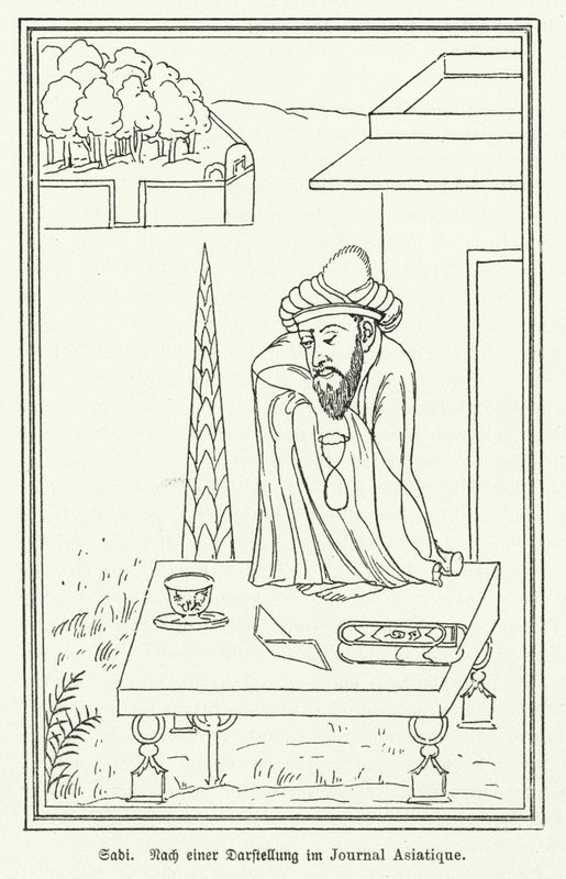 Saadi Shirazi, persisk poet (litho) av German School