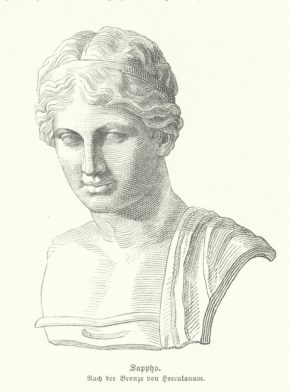 Sappho, antik grekisk poet (gravyr) av German School