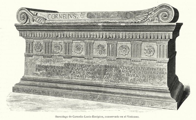 Sarkofag av romersk soldat och konsul Lucius Cornelius Scipio Barbatus i Vatikanen, Rom av German School