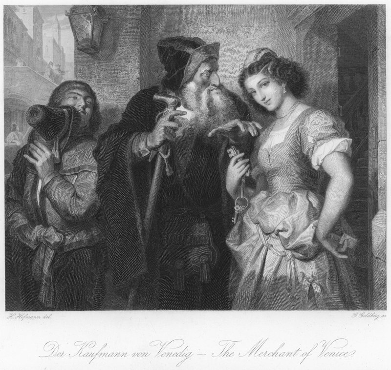 Scen från The Merchant of Venice av German School