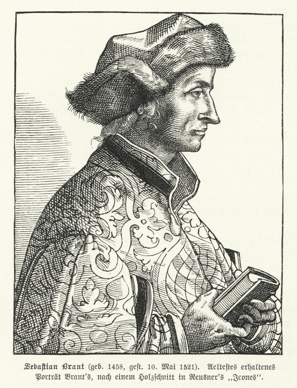 Sebastian Brant, tysk renässanshumanist och satiriker (gravyr) av German School