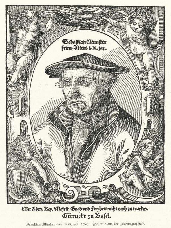Sebastian Muenster, tysk kartograf, kosmograf och författare till Cosmographia, det tidigaste verket som beskriver världen på tyska (gravyr) av German School