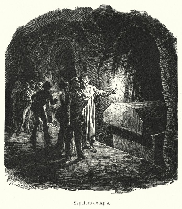 Serapeum of Saqqara, grav av heliga Apis-tjurar som dyrkades i det antika Egypten (litho) av German School