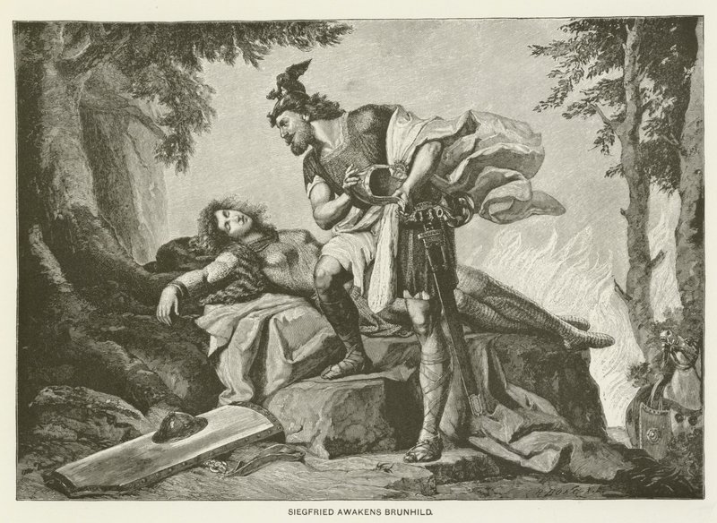 Siegfried väcker Brunhild (gravyr) av German School