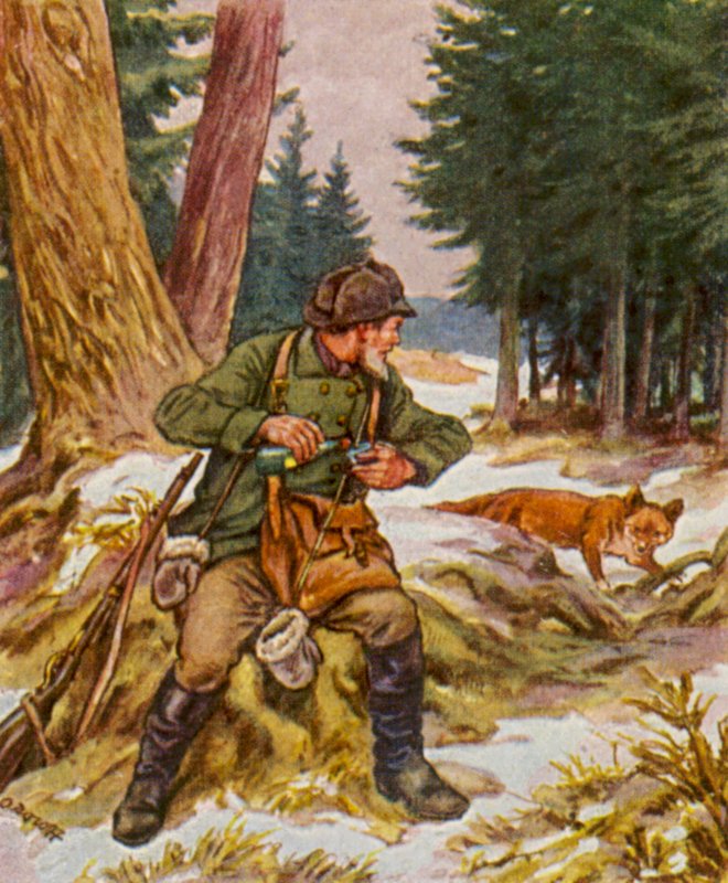 Sonntagsjager / Söndagsjägare (färglitografi) av German School