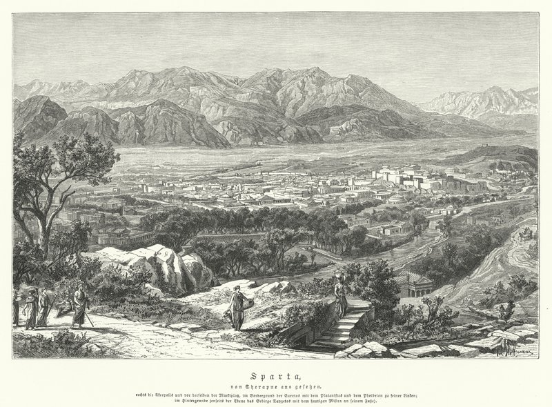 Sparta, antikens Grekland (gravyr) av German School