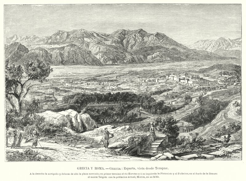 Sparta, antikens Grekland (litho) av German School