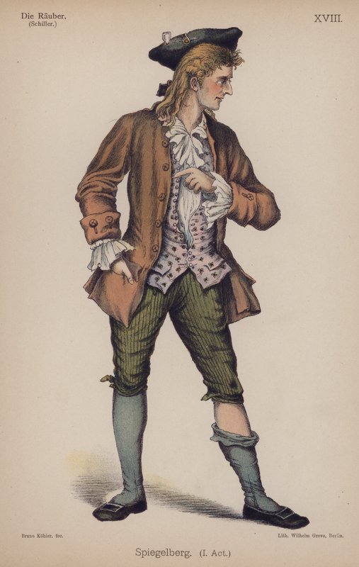 Spiegelberg, från Die Rauber (Rånarna) av Friedrich Schiller (färg litho) av German School