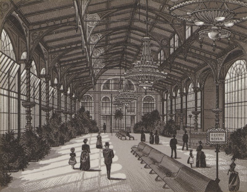 Hot Spring Colonnade, interiör (litho) av German School