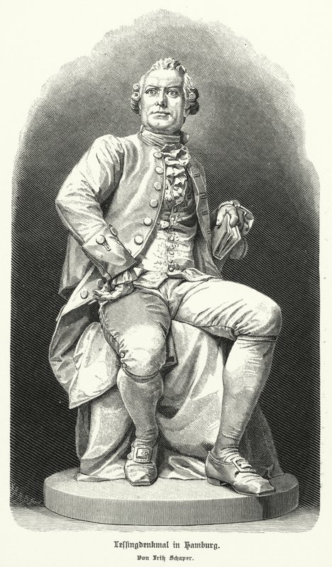 Staty i Hamburg av Fritz Schaper av den tyske dramatikern och filosofen Gotthold Ephraim Lessing (litho) av German School